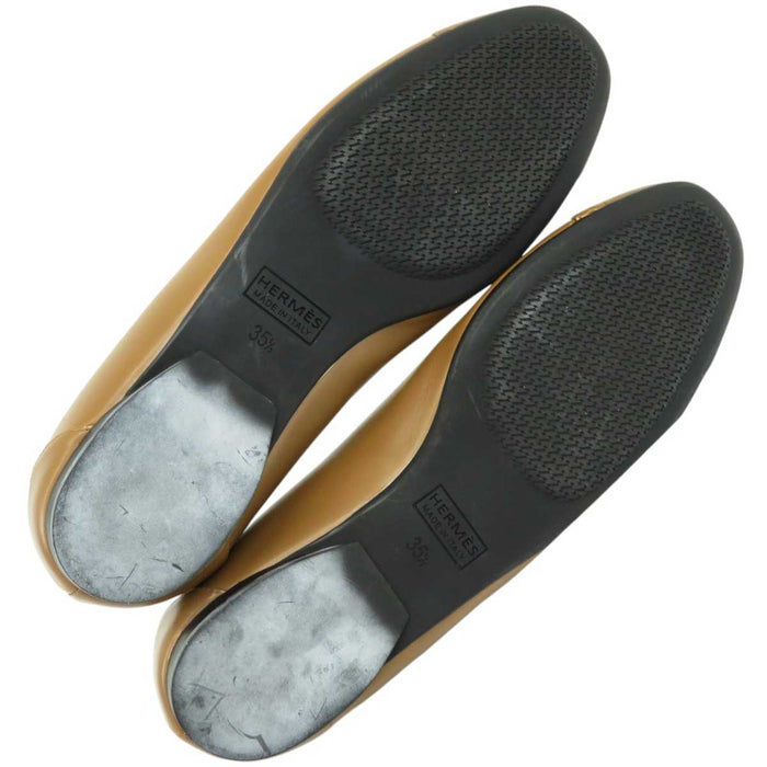 HERMES 
ラウンドトゥ レザー 
フラット パンプス