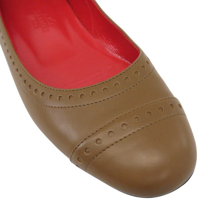 HERMES 
ラウンドトゥ レザー 
フラット パンプス