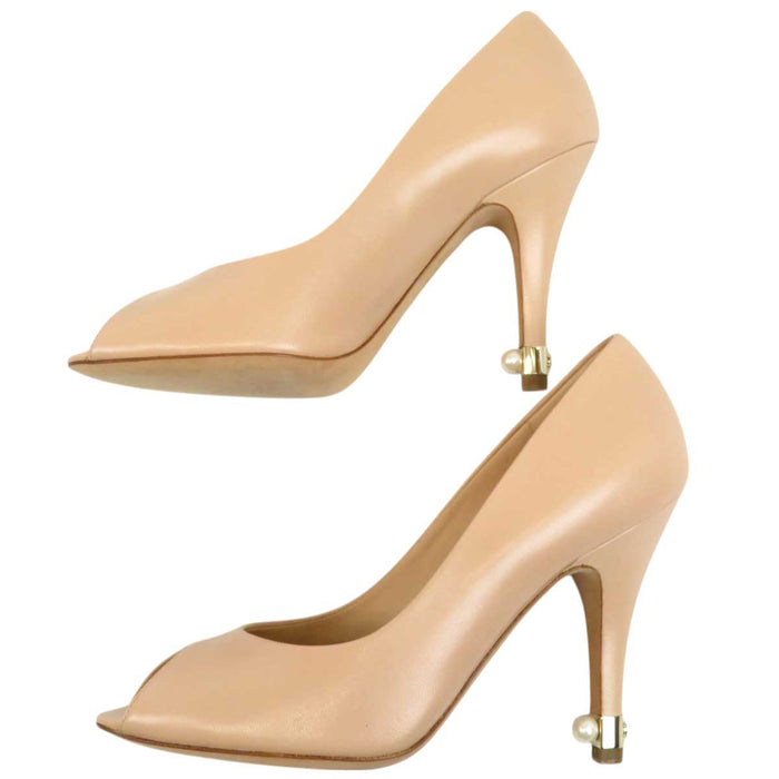 CHANEL 
COCO CC Logo High Heel Leather 
Coco Mark Open Toe Pumps