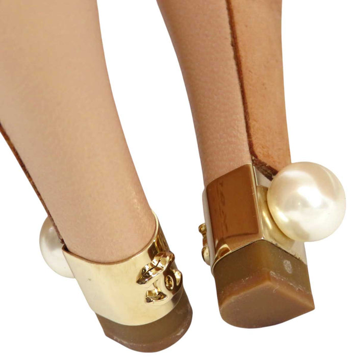 CHANEL 
COCO CC Logo High Heel Leather 
Coco Mark Open Toe Pumps