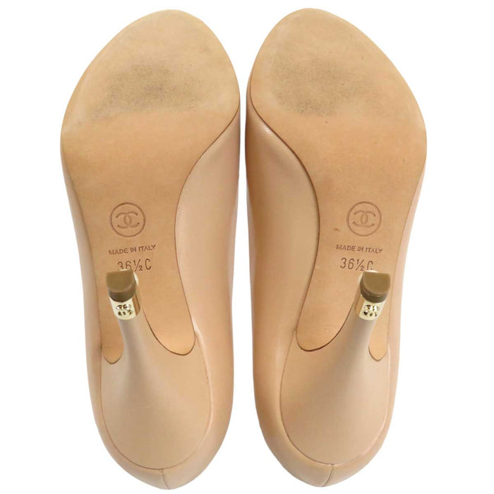 CHANEL 
COCO CC Logo High Heel Leather 
Coco Mark Open Toe Pumps