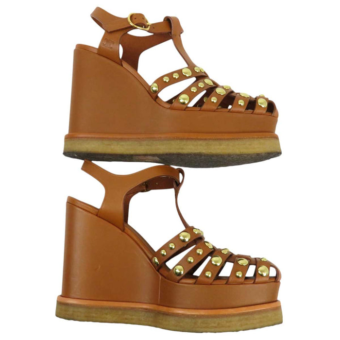 CELINE 
ロゴ レザー 厚底 
トリオンフ マノン ウェッジソール サンダル