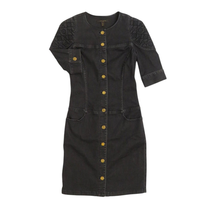 LOUIS VUITTON 
RW112W WSDR03DBC LV Logo Shoulder Patch 
Half Sleeve Cotton Denim Dress 
Monogram