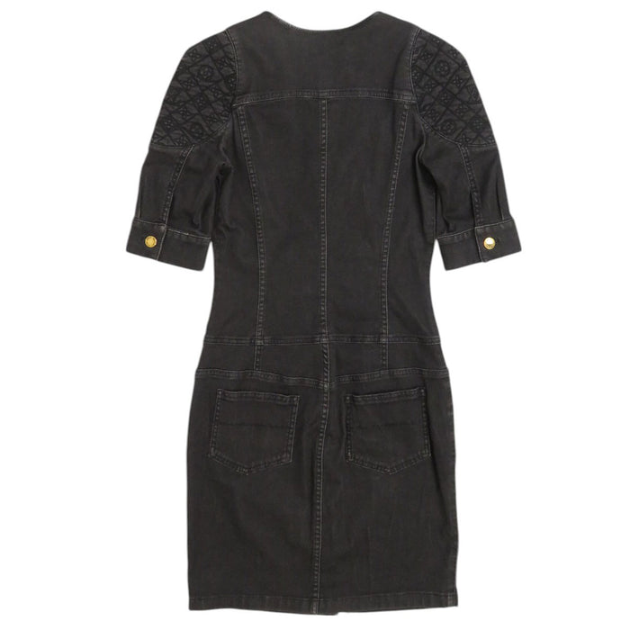LOUIS VUITTON 
RW112W WSDR03DBC LV Logo Shoulder Patch 
Half Sleeve Cotton Denim Dress 
Monogram