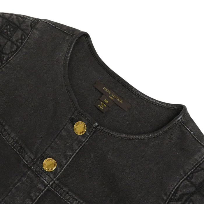LOUIS VUITTON 
RW112W WSDR03DBC LV Logo Shoulder Patch 
Half Sleeve Cotton Denim Dress 
Monogram
