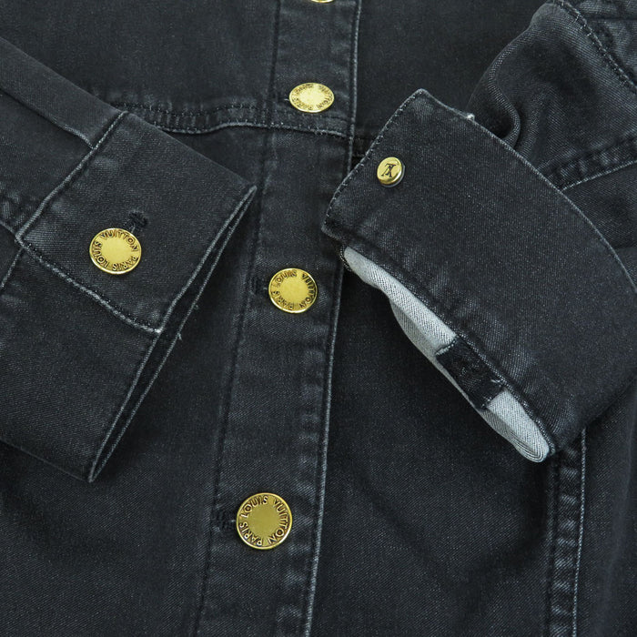LOUIS VUITTON 
RW112W WSDR03DBC LV Logo Shoulder Patch 
Half Sleeve Cotton Denim Dress 
Monogram