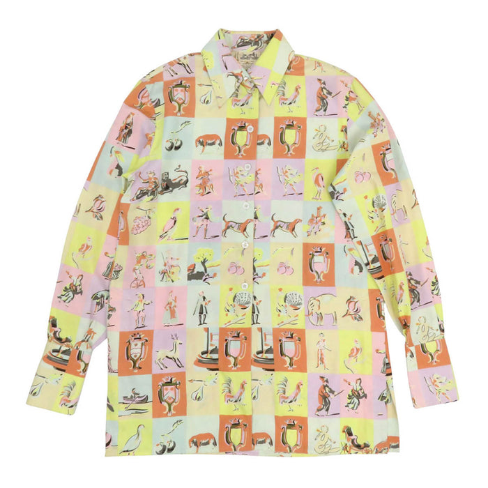 HERMES 
アニマル柄 
ロングスリーブ シルク シャツ