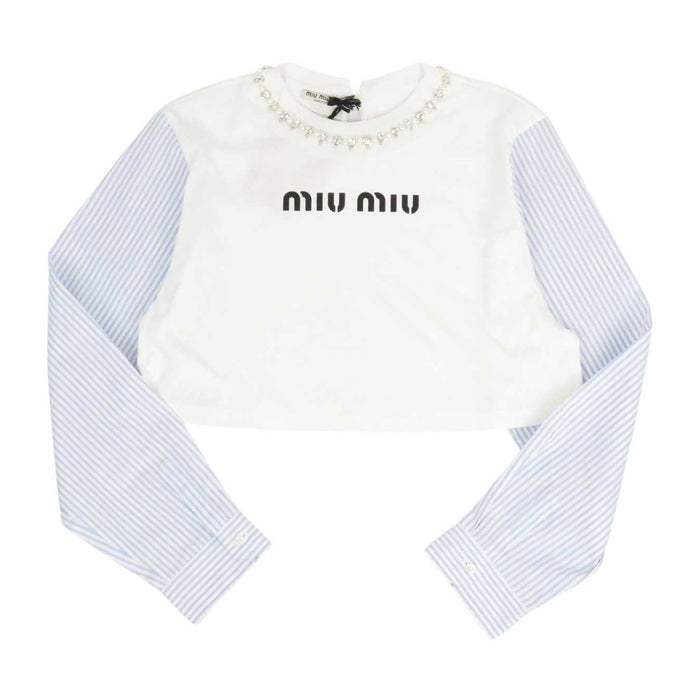 MIUMIU
Logo Stripe Cotton
Crystal Cropped Sleeve Switch T-shirt