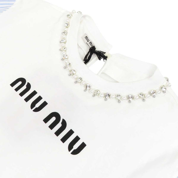 MIUMIU
Logo Stripe Cotton
Crystal Cropped Sleeve Switch T-shirt