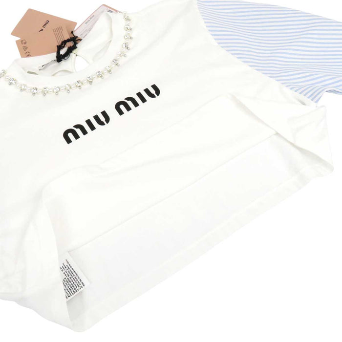 MIUMIU
Logo Stripe Cotton
Crystal Cropped Sleeve Switch T-shirt