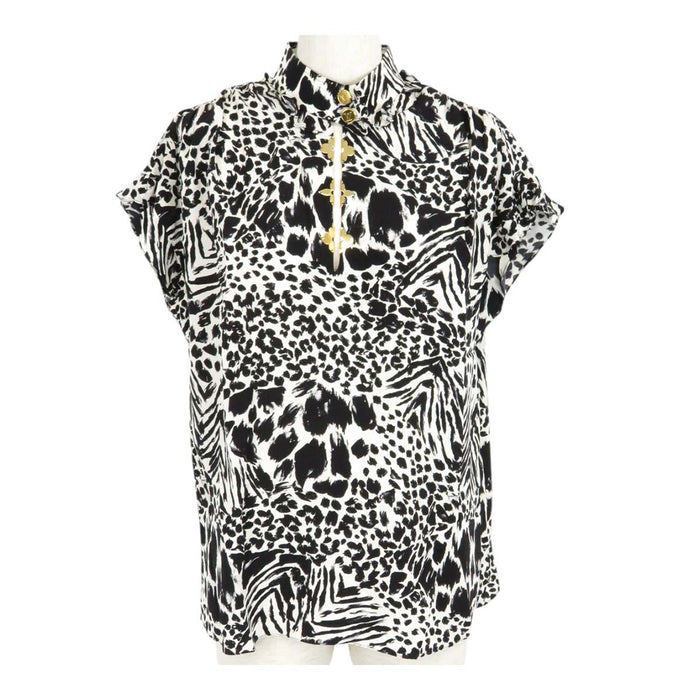 LOUIS VUITTON
LV logo button all-over pattern frill silk
monogram pullover french sleeve blouse
