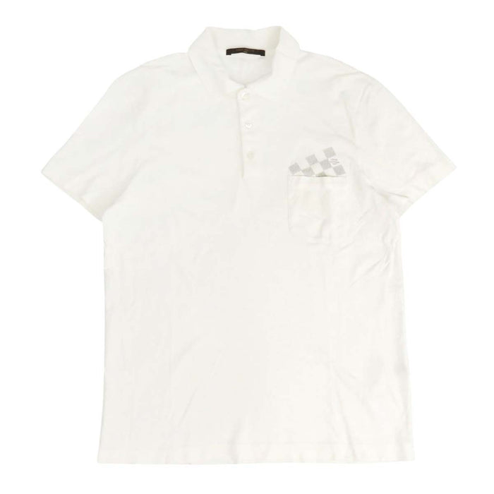 LOUIS VUITTON 
RM111M MSJR31CMS LV Logo Cotton 
Damier Azur Polo Shirt