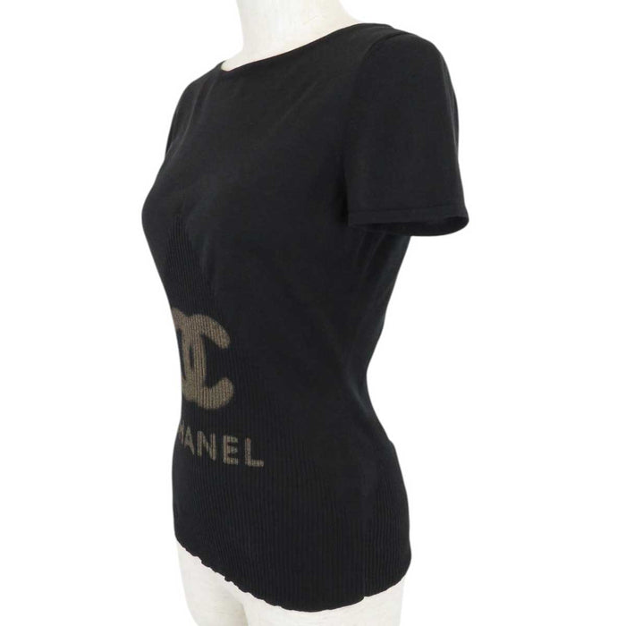 CHANEL 
ロゴ CC COCO シルク コットン 
ココマーク リブ 切替 ショートスリーブ ニット