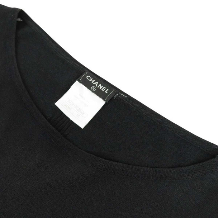 CHANEL 
ロゴ CC COCO シルク コットン 
ココマーク リブ 切替 ショートスリーブ ニット