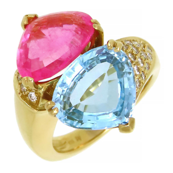 Ponte Vecchio 
Bague en tourmaline rose, topaze bleue et diamant