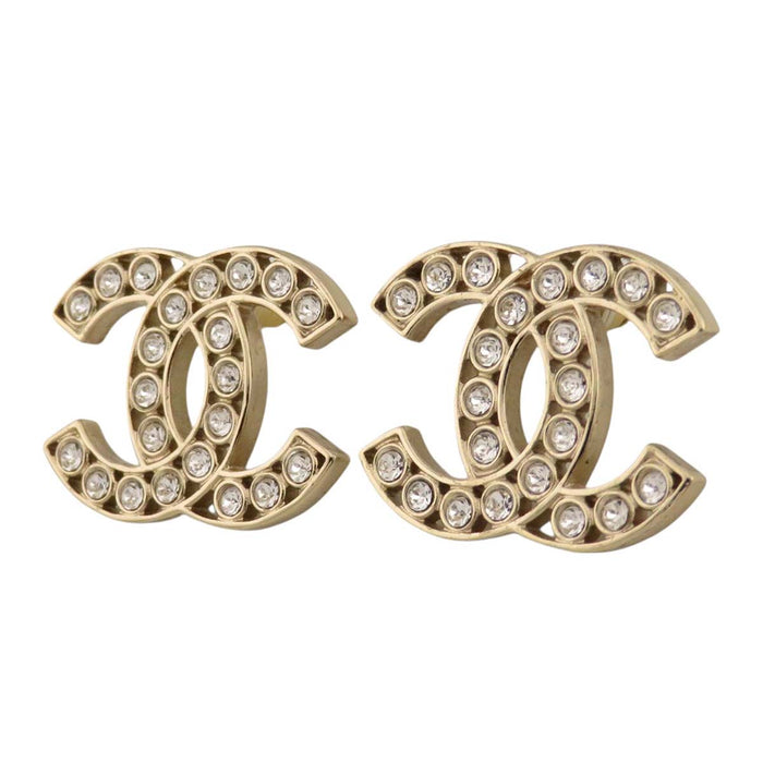 CHANEL 
B23S COCO CC Logo Light Gold Color Metal 
Coco Mark Rhinestone Earrings