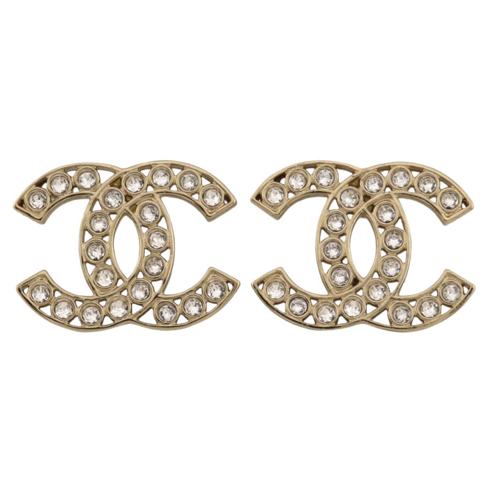 CHANEL 
B23S COCO CC Logo Light Gold Color Metal 
Coco Mark Rhinestone Earrings
