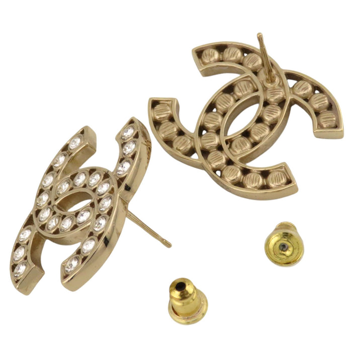 CHANEL 
B23S COCO CC Logo Light Gold Color Metal 
Coco Mark Rhinestone Earrings