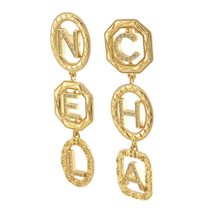 CHANEL 
F24A COCO CC Matelassé Gold Color Metal Rhinestone 
Coco Mark Logo Strass Earrings
