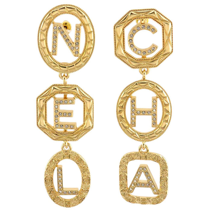 CHANEL 
F24A COCO CC Matelassé Gold Color Metal Rhinestone 
Coco Mark Logo Strass Earrings