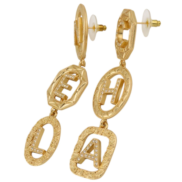 CHANEL 
F24A COCO CC Matelassé Gold Color Metal Rhinestone 
Coco Mark Logo Strass Earrings