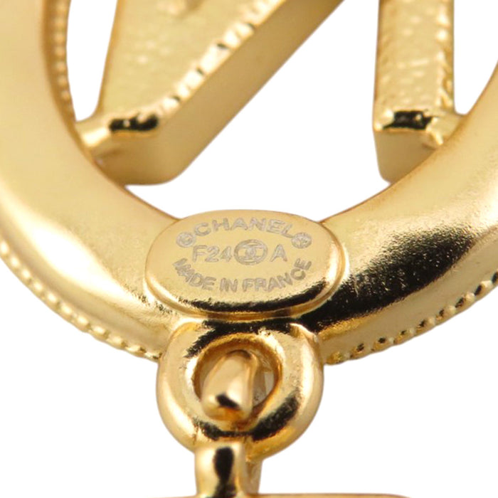 CHANEL 
F24A COCO CC Matelassé Gold Color Metal Rhinestone 
Coco Mark Logo Strass Earrings