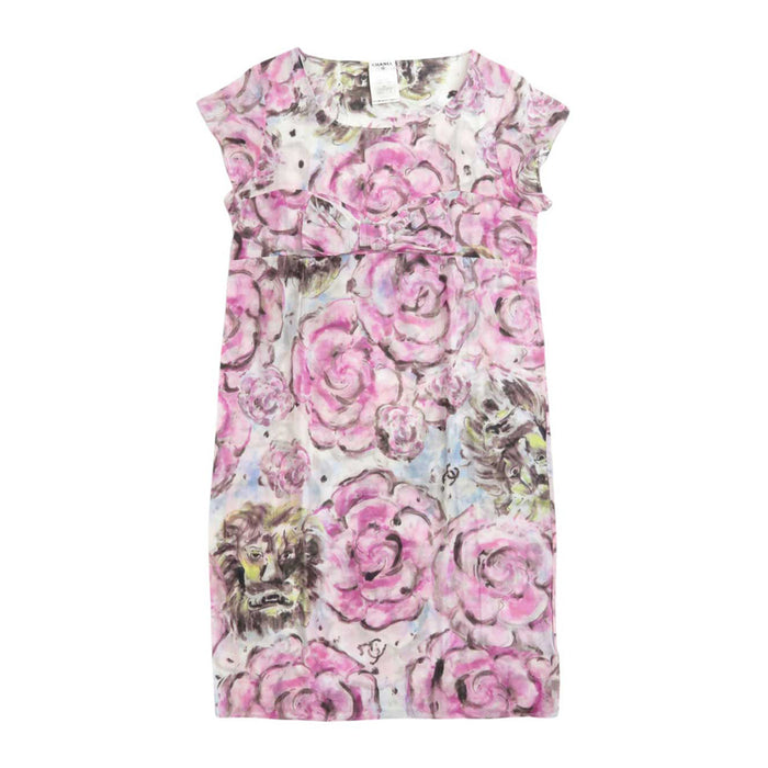 CHANEL 
COCO CC Logo 09P Lion Ribbon Cotton 
Coco Mark Camellia Short Sleeve Dress