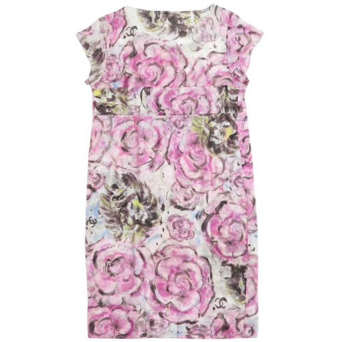 CHANEL 
COCO CC Logo 09P Lion Ribbon Cotton 
Coco Mark Camellia Short Sleeve Dress