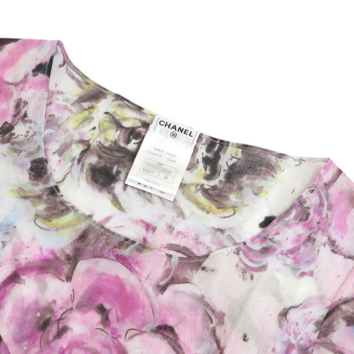 CHANEL 
COCO CC Logo 09P Lion Ribbon Cotton 
Coco Mark Camellia Short Sleeve Dress
