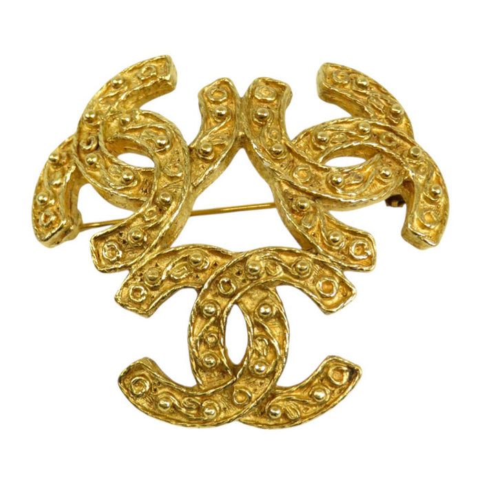 CHANEL 
94A Logo COCO CC Gold Color Metal GP 
Vintage Triple Coco Mark Pin Brooch