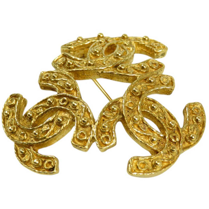 CHANEL 
94A Logo COCO CC Gold Color Metal GP 
Vintage Triple Coco Mark Pin Brooch
