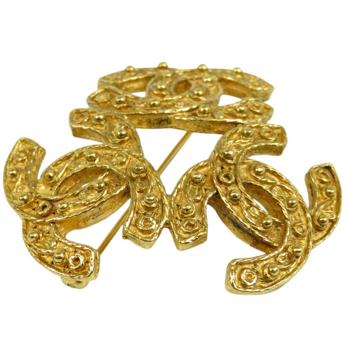 CHANEL 
94A Logo COCO CC Gold Color Metal GP 
Vintage Triple Coco Mark Pin Brooch