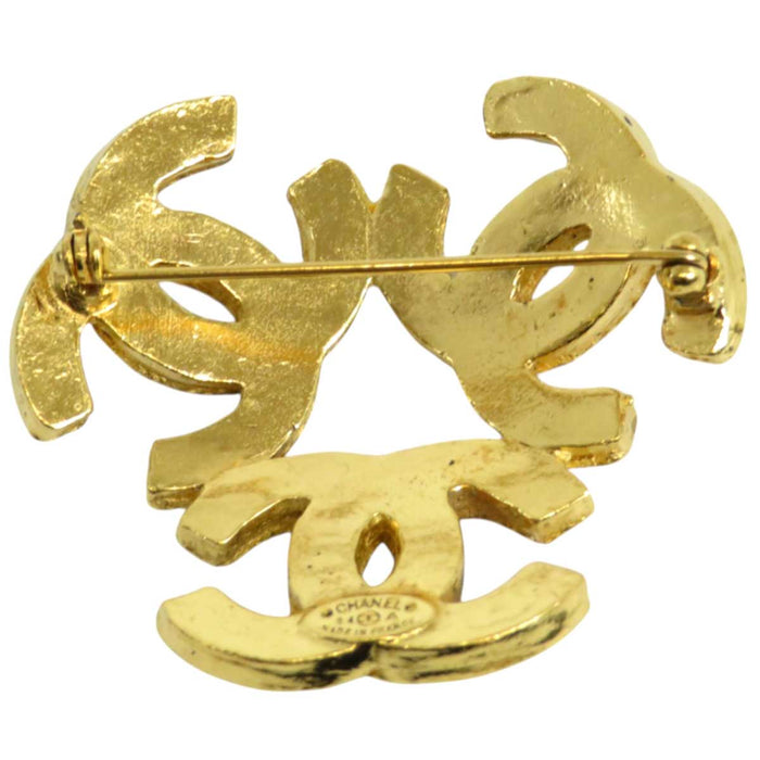 CHANEL 
94A Logo COCO CC Gold Color Metal GP 
Vintage Triple Coco Mark Pin Brooch