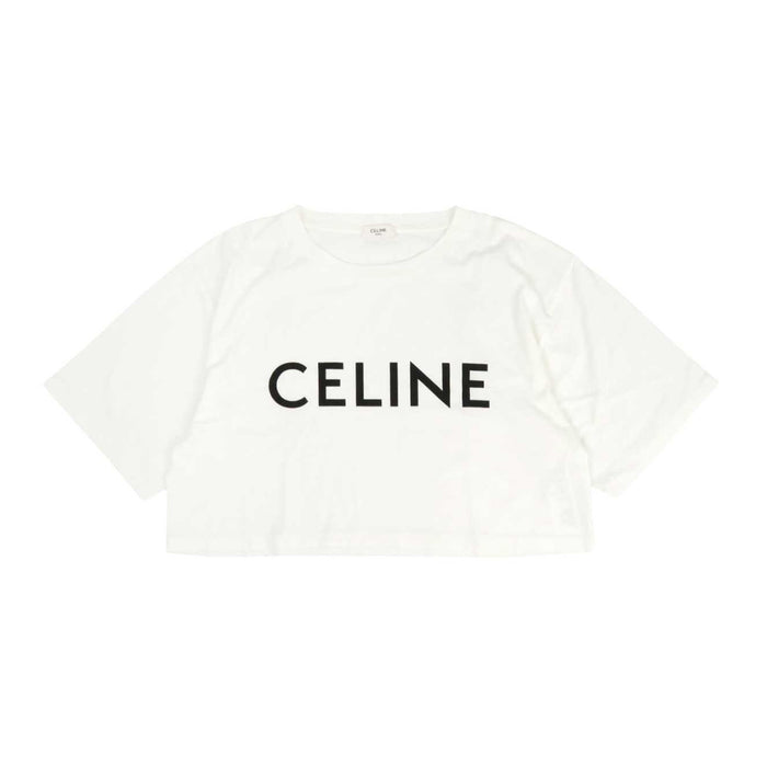 CELINE 
トップス コットン 
ロゴ プリント クロップド ショートスリーブ Tシャツ