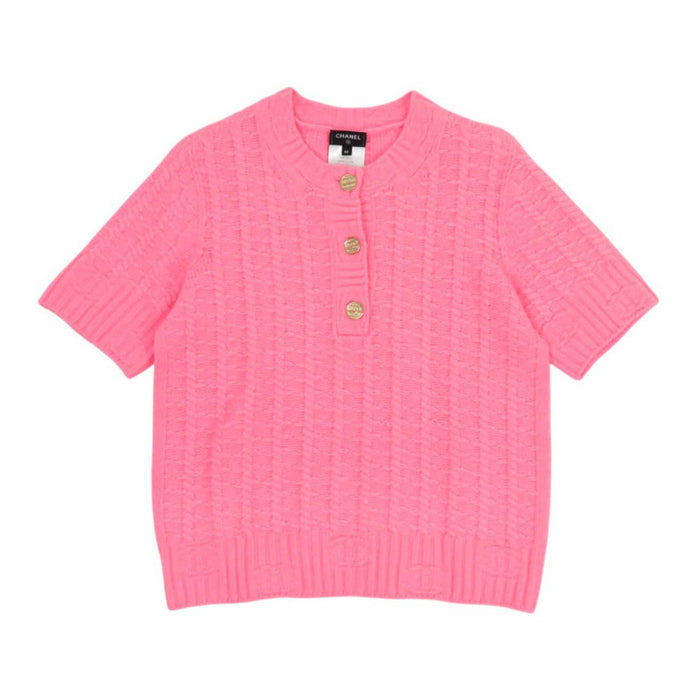 CHANEL 
COCO CC ロゴ ココボタン カシミヤ混 
ココマーク ケーブル 半袖 ニット