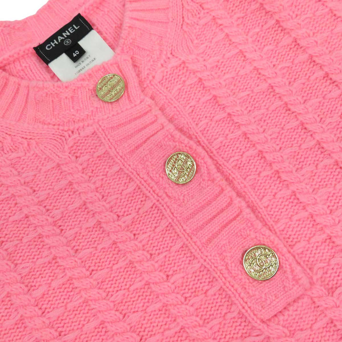 CHANEL 
COCO CC ロゴ ココボタン カシミヤ混 
ココマーク ケーブル 半袖 ニット