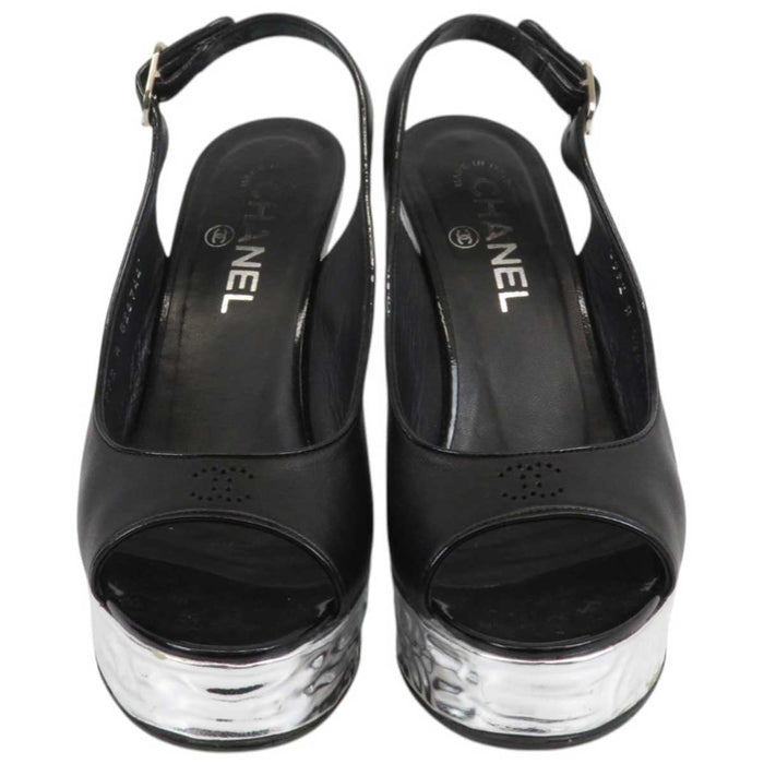 CHANEL
COCO CC Logo Wedge Sole Slingback Open Toe
Coco Mark Punching Metallic Sandals