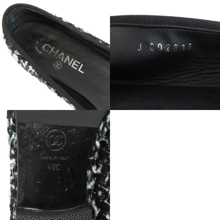 CHANEL 
COCO CC Logo Enamel Round Toe 
Coco Mark Ribbon Tweed Ballet Shoes