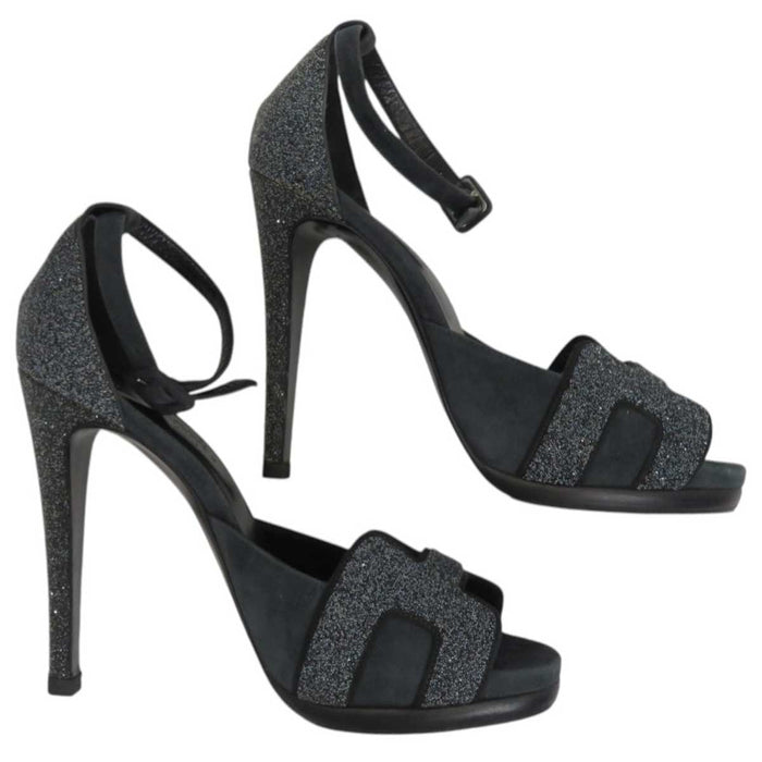HERMES
H Ash Logo Open Toe High Heel Pin Heel
Ankle Strap Glitter Sandals