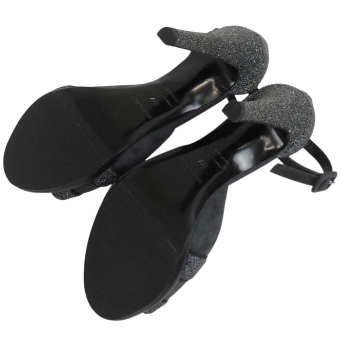 HERMES 
H アッシュ ロゴ オープントゥ ハイヒール ピンヒール 
アンクルストラップ グリッター サンダル