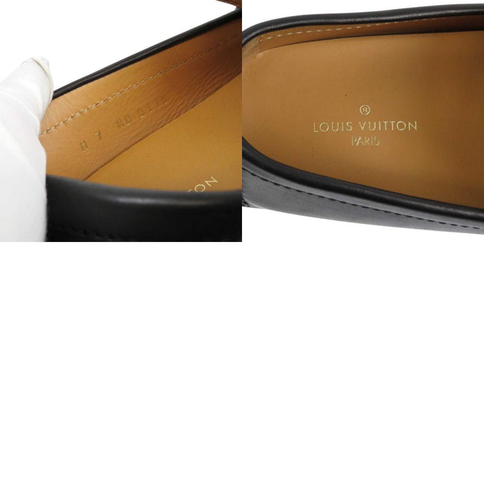 LOUIS VUITTON 
LV ロゴ ライン レザー ゴールドカラー金具 
ホッケンハイム ローファー
