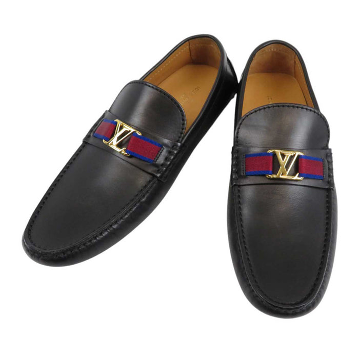LOUIS VUITTON 
LV ロゴ ライン レザー ゴールドカラー金具 
ホッケンハイム ローファー