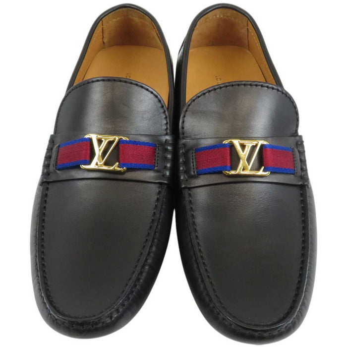 LOUIS VUITTON 
LV ロゴ ライン レザー ゴールドカラー金具 
ホッケンハイム ローファー