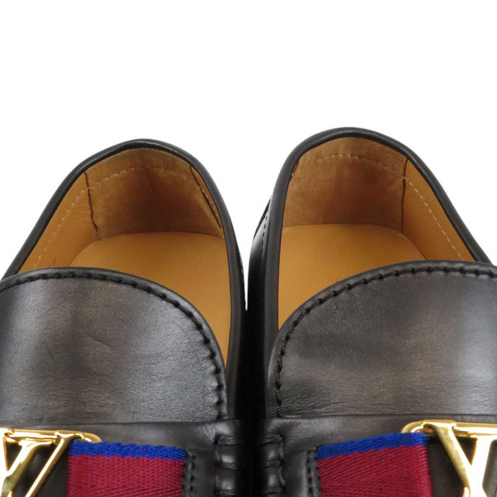 LOUIS VUITTON 
LV ロゴ ライン レザー ゴールドカラー金具 
ホッケンハイム ローファー