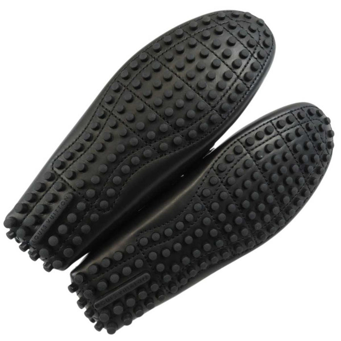 LOUIS VUITTON 
LV ロゴ ライン レザー ゴールドカラー金具 
ホッケンハイム ローファー