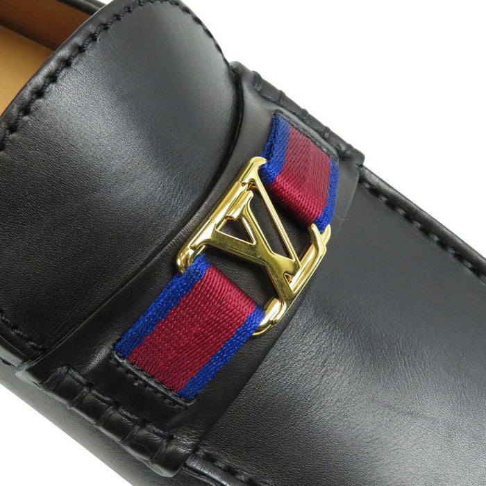 LOUIS VUITTON 
LV ロゴ ライン レザー ゴールドカラー金具 
ホッケンハイム ローファー