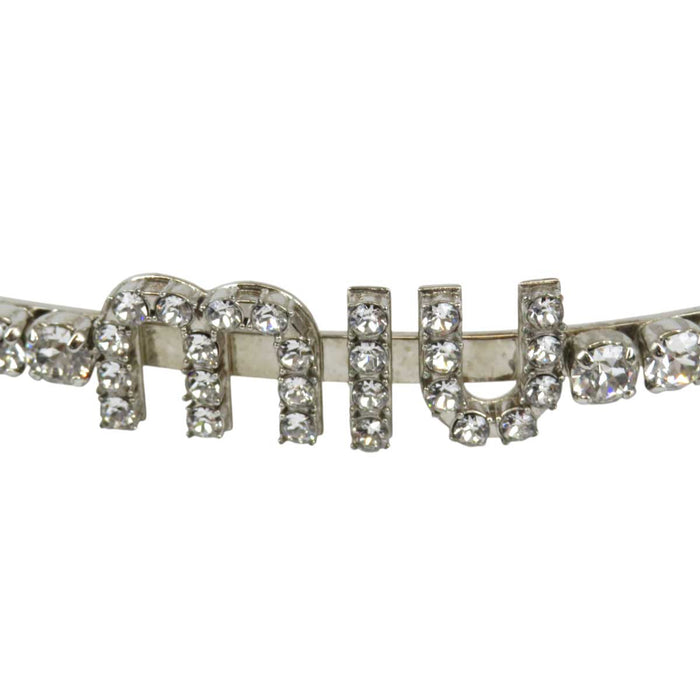 MIUMIU 
Rigid Hairband Headband Silver Color Metal 
Logo Crystal Bijou Hair Accessory