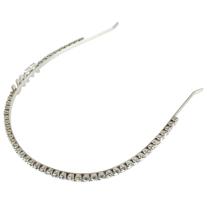 MIUMIU 
リジッド ヘアバンド カチューシャ シルバーカラーメタル 
ロゴ クリスタル ビジュー ヘアアクセサリー