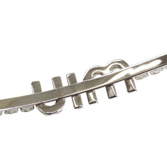 MIUMIU 
リジッド ヘアバンド カチューシャ シルバーカラーメタル 
ロゴ クリスタル ビジュー ヘアアクセサリー