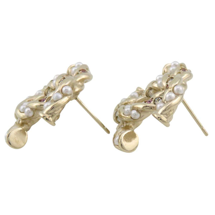 CHANEL 
COCO CC Logo A23B Light Gold Metal Stud Earrings 
Coco Mark Costume Pearl Strass Earrings